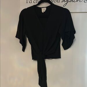 Black V-Neck Tie-Front Top